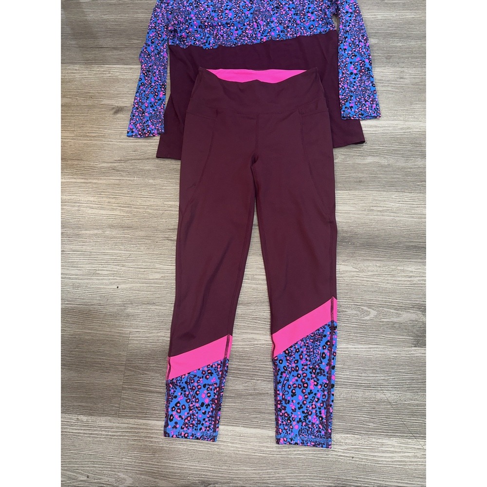 Lily Pulitzer 2 Pc Set Wome Activewear Floral Burgundy Sz M Long Sleeve - Picture 3 of 10